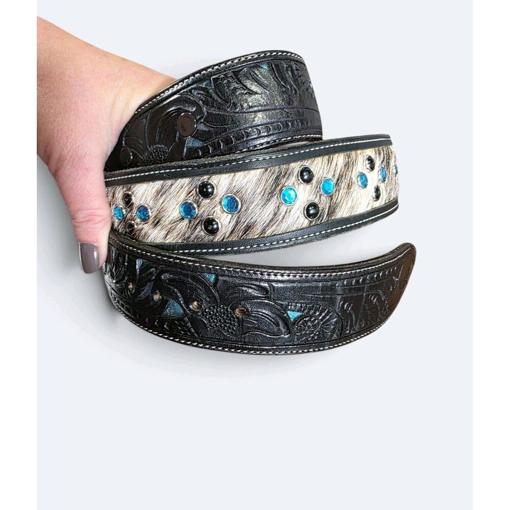 Monty Reedy Custom Western Tooled Leather Belt Strap No Buckle Cowhide Sz 34